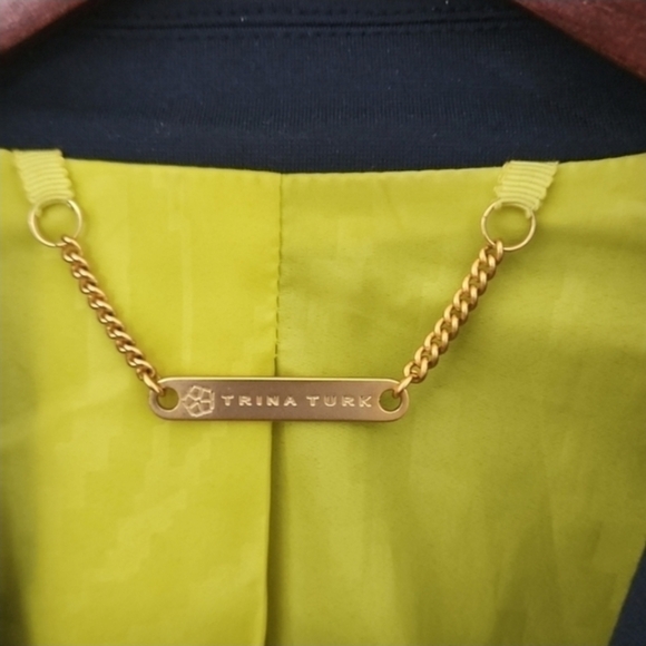 Trina Turk Tailored Blazer Jacket Contrast Stitch Lime Lining Size 8 - Picture 4 of 11